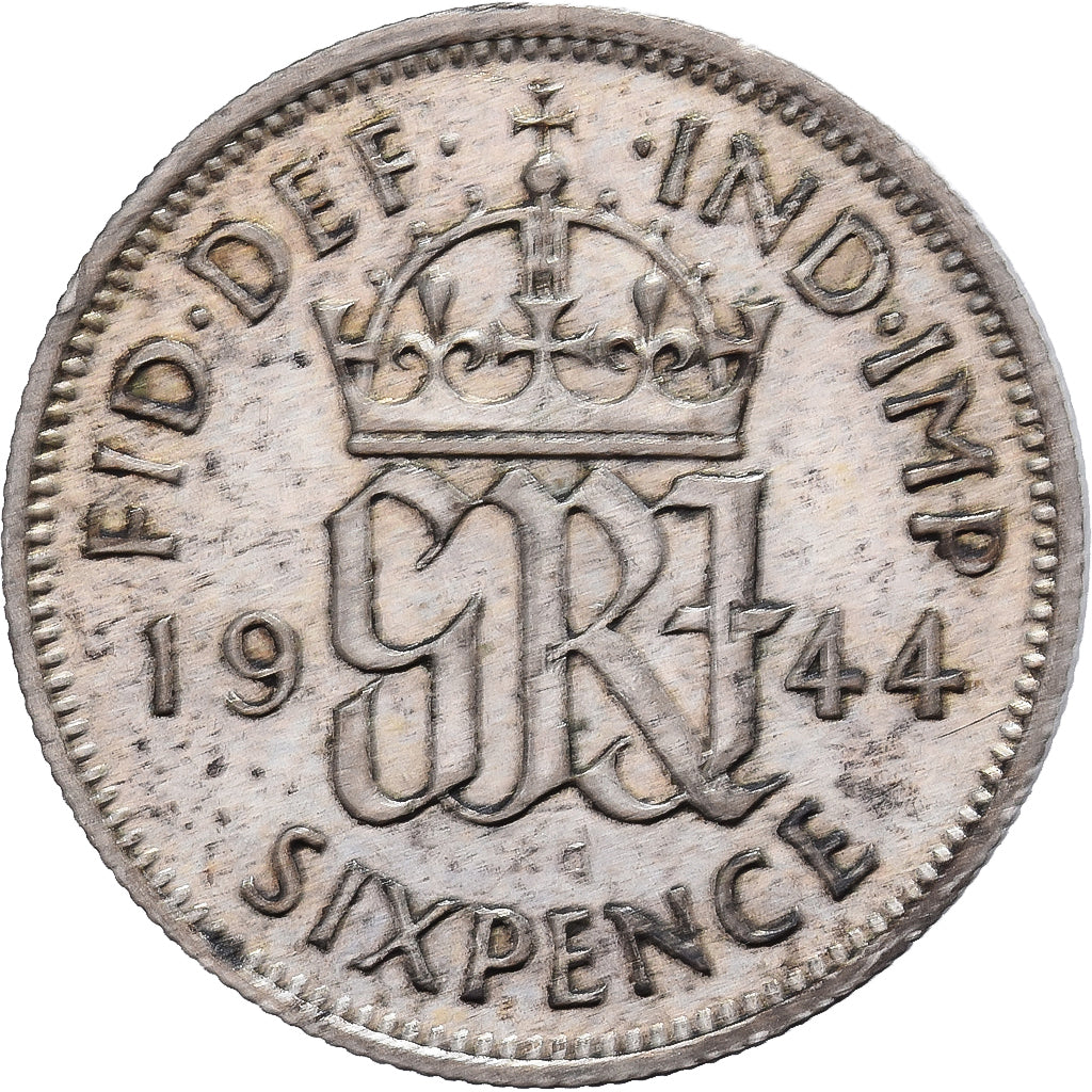 Grã-Bretanha, George VI, 6 Pence, 1944, London, EF(40-45), Prata, KM:852