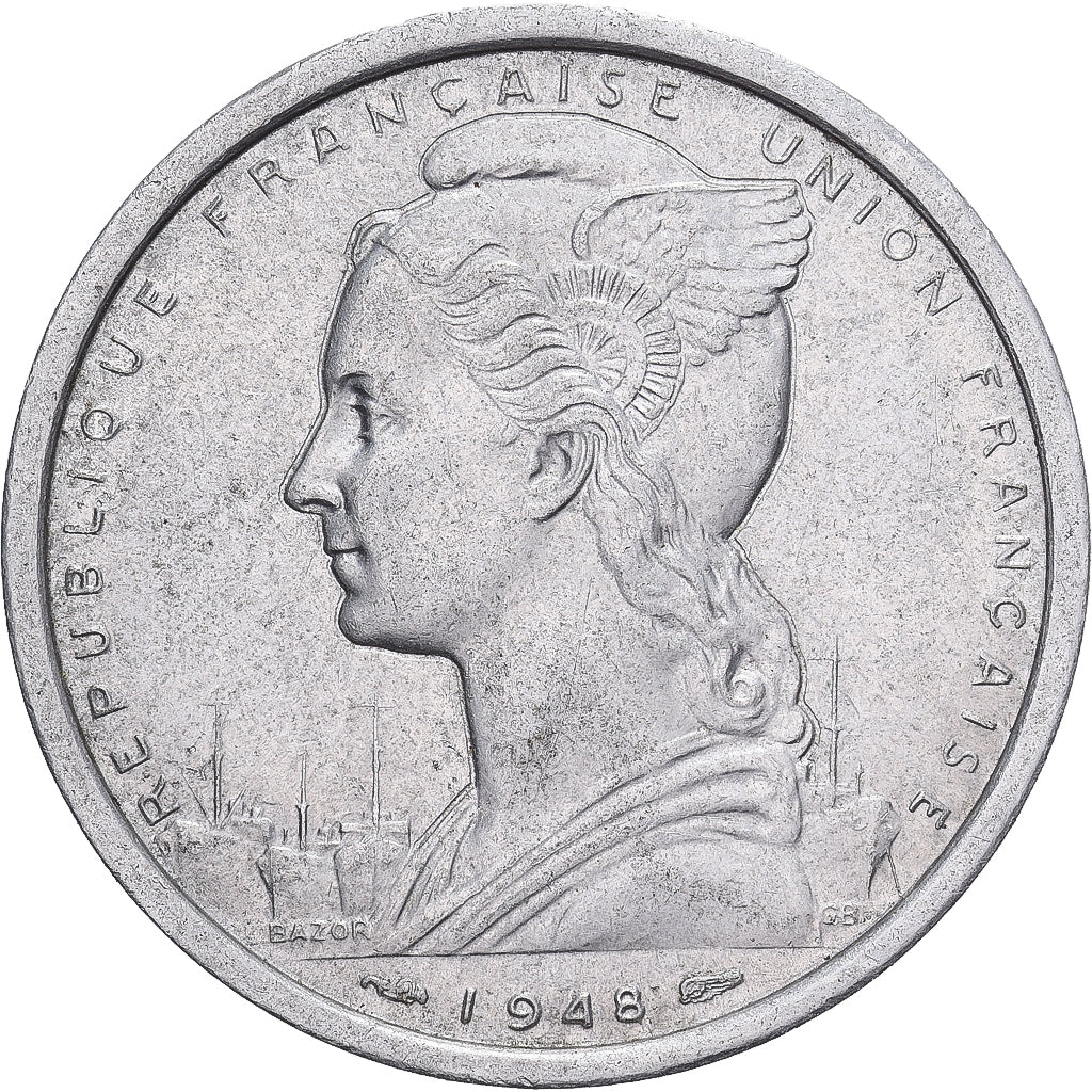 Frans West Afrika, 2 Francs, 1948, Paris, ZF+, Aluminium, KM:4