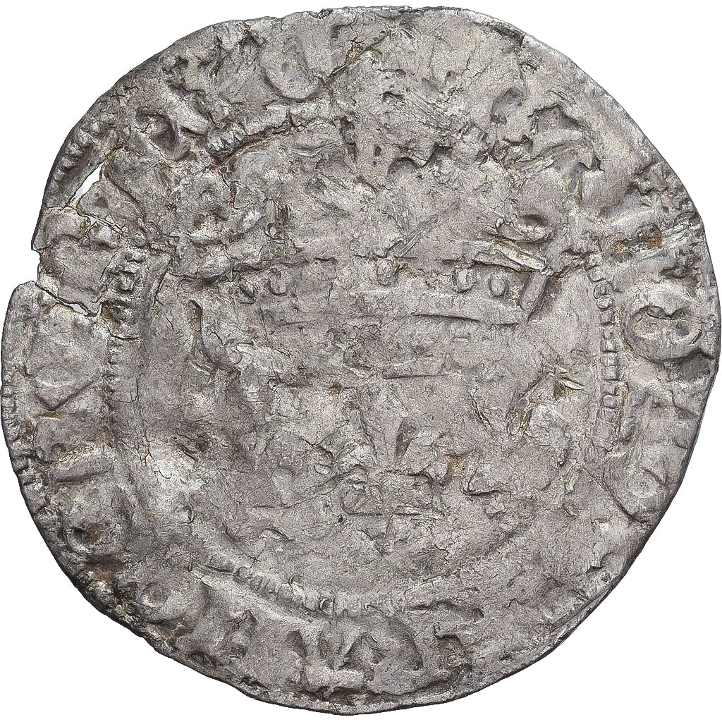 France, Charles VII, Blanc aux lis accotés, Poitiers ?, F(12-15), Billon