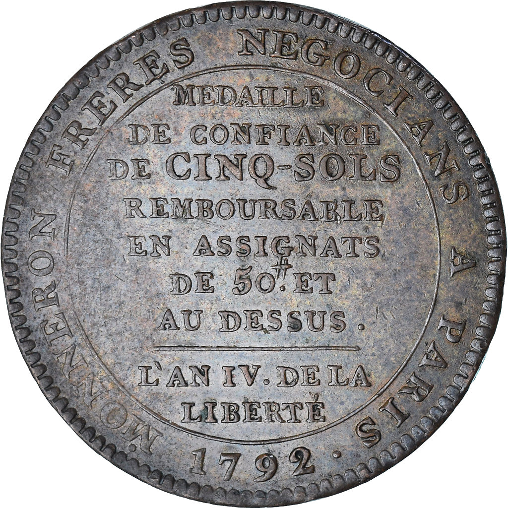 Frankreich, Monneron de 5 Sols, 1792, SS+, Bronze