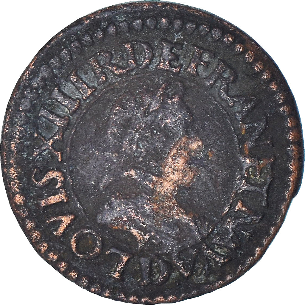 Francia, Louis XIII, Double Tournois, 1617, Lyon, BC, Cobre, Gadoury:5