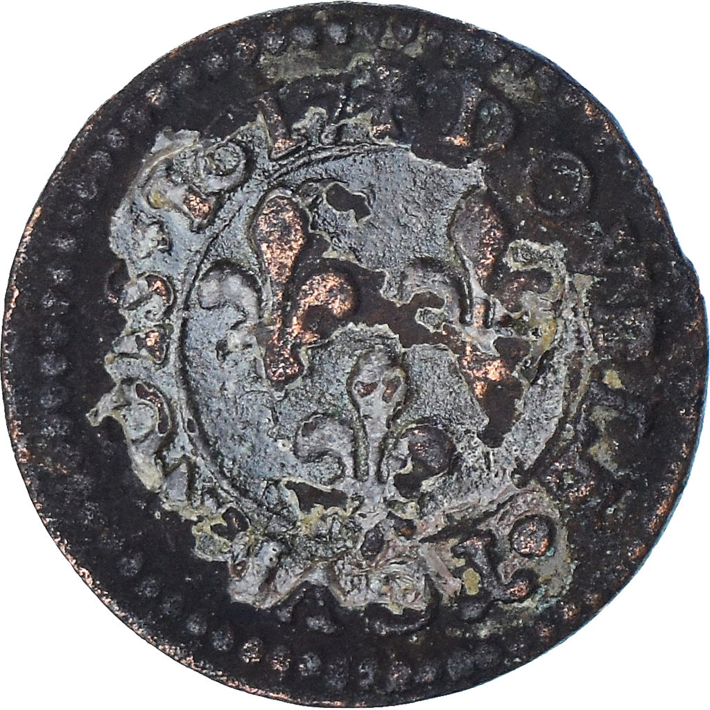 Francia, Louis XIII, Double Tournois, 1617, Lyon, BC, Cobre, Gadoury:5