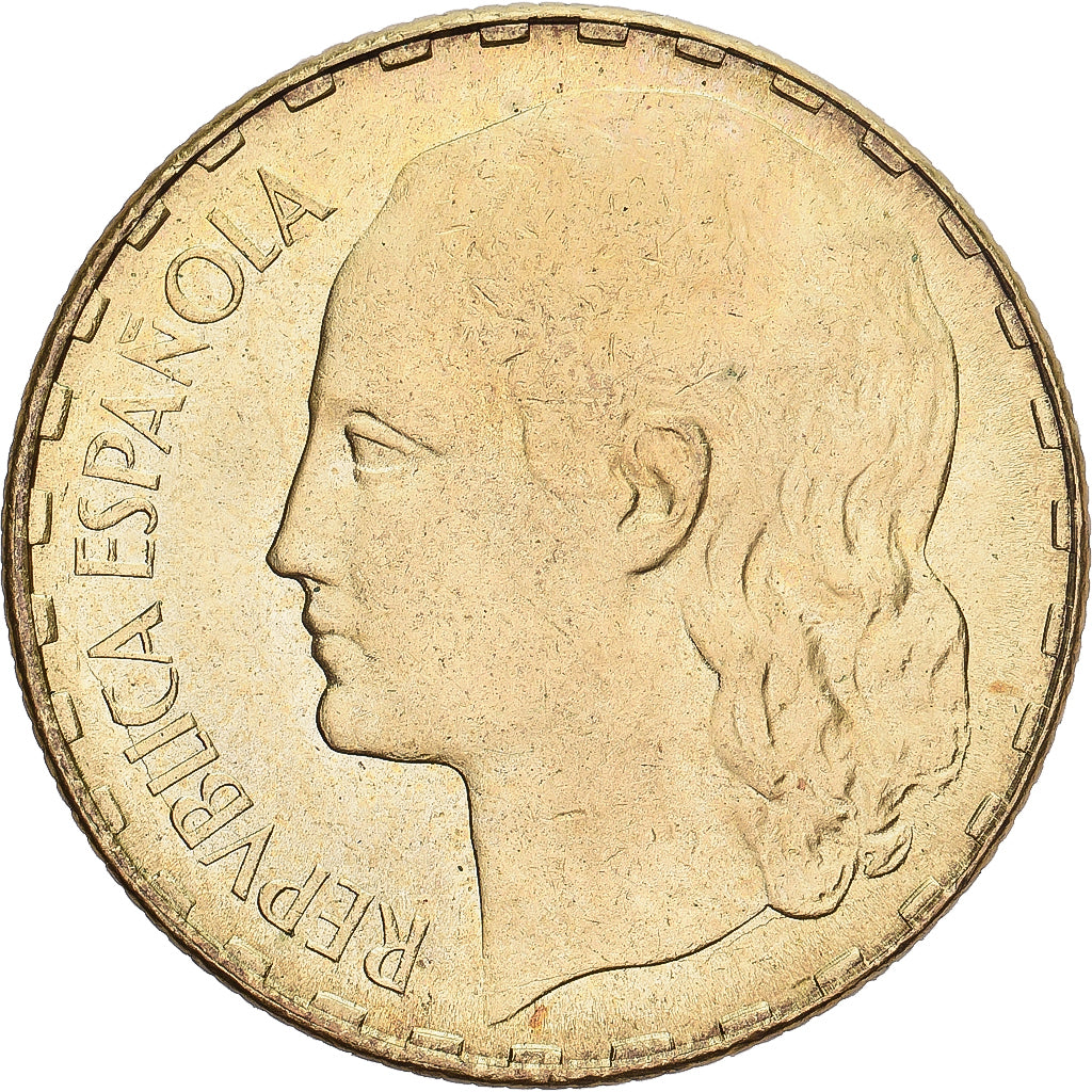 Spain, Rubia, Peseta, 1937, AU(55-58), Bronze-Aluminium, KM:755
