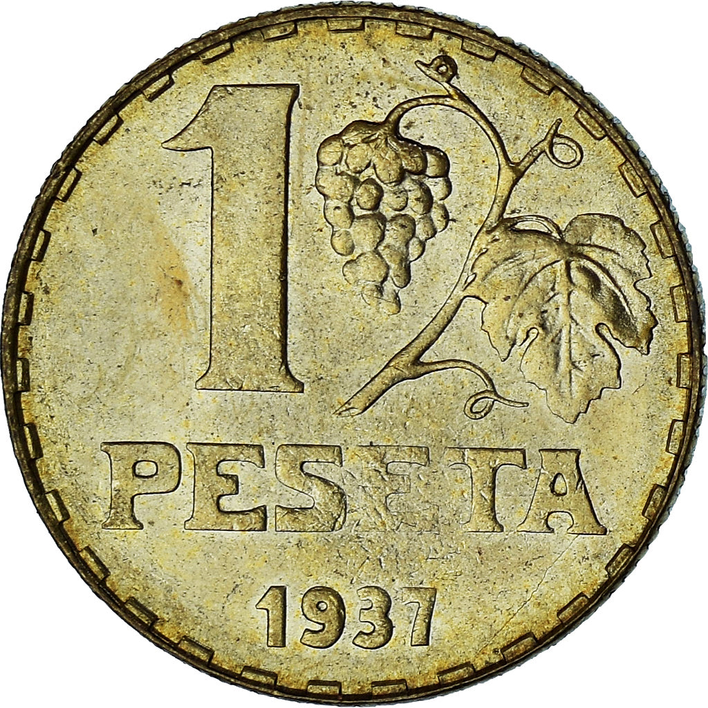 Spagna, Rubia, Peseta, 1937, SPL-, Bronzo-alluminio, KM:755