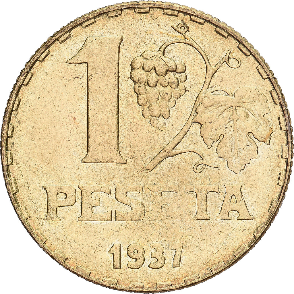 Spain, Rubia, Peseta, 1937, AU(55-58), Bronze-Aluminium, KM:755