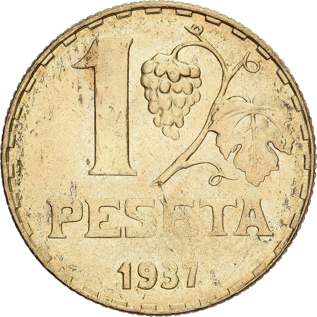 España, Rubia, Peseta, 1937, EBC, Bronce - aluminio, KM:755