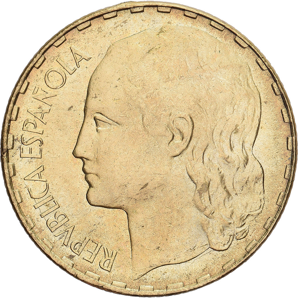Spain, Rubia, Peseta, 1937, AU(55-58), Bronze-Aluminium, KM:755