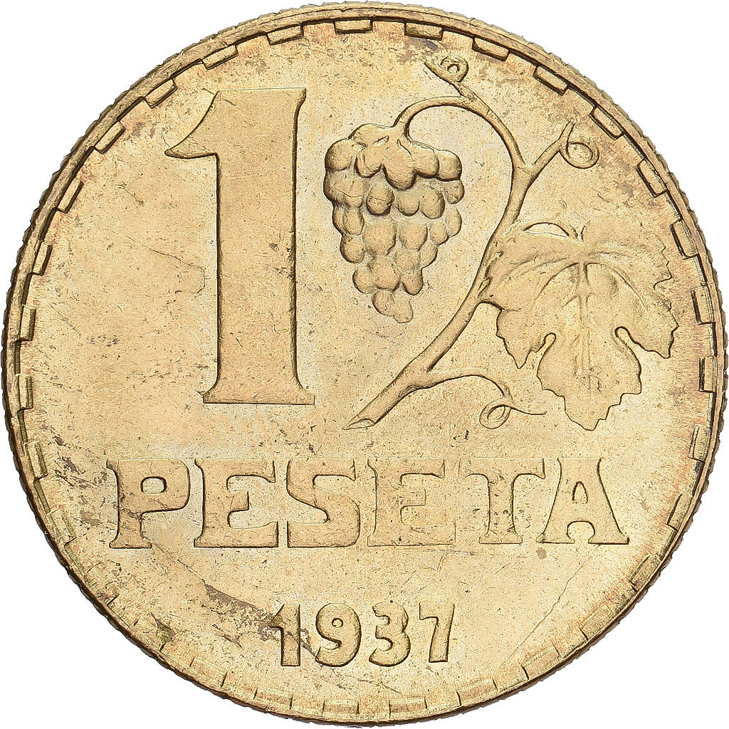 Spain, Rubia, Peseta, 1937, AU(55-58), Bronze-Aluminium, KM:755