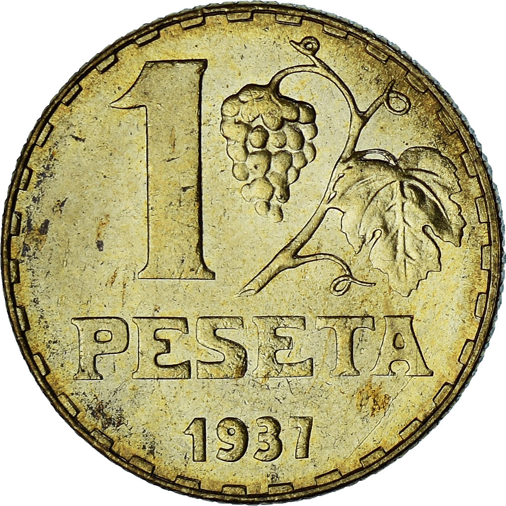 Espagne, Rubia, Peseta, 1937, TTB+, Bronze-aluminium, KM:755