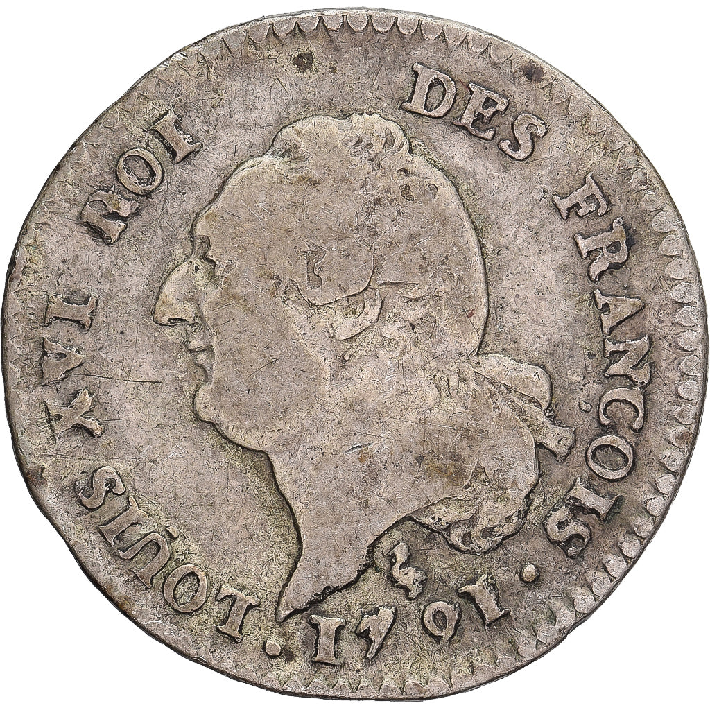Francia, Louis XVI, 15 sols françois, 1791 / AN 3, Paris, BC+, Plata, KM:604