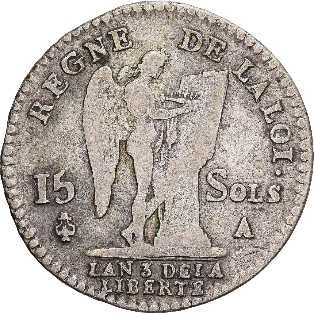 Francia, Louis XVI, 15 sols françois, 1791 / AN 3, Paris, BC+, Plata, KM:604