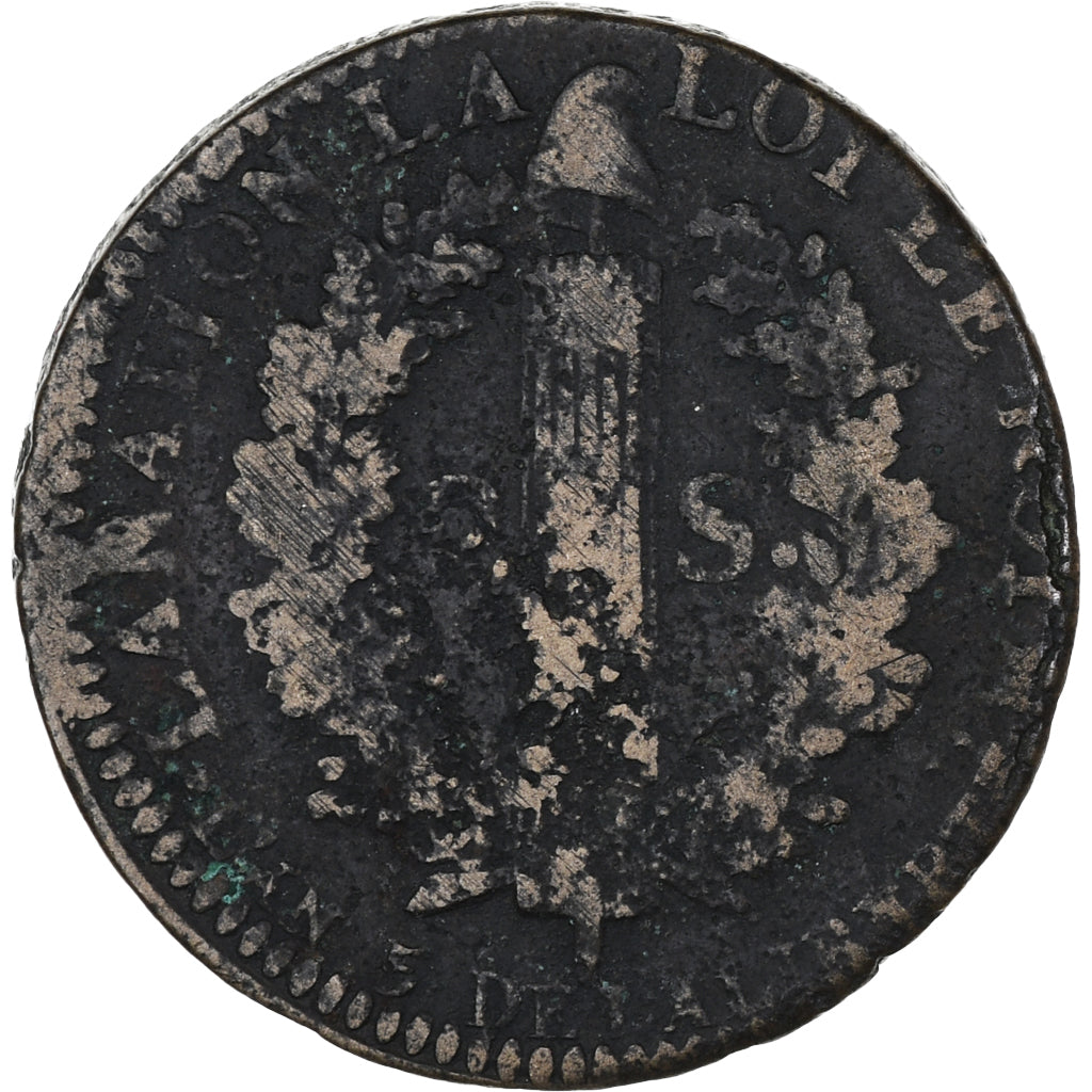 Frankreich, Louis XVI, 2 sols François, 1793 / AN 5, Montpellier, S+, Kupfer