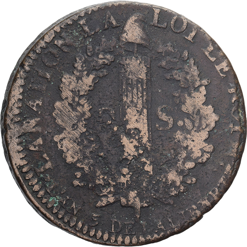 Francia, Louis XVI, 2 sols François, 1793 / AN 5, Montpellier, BC+, Cobre