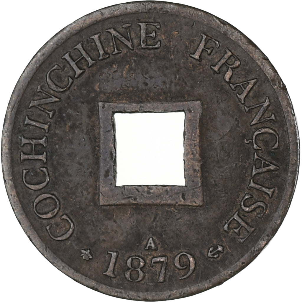 French Cochinchina, Sapèque, 1879, Paris, AU(50-53), Copper, Lecompte:9