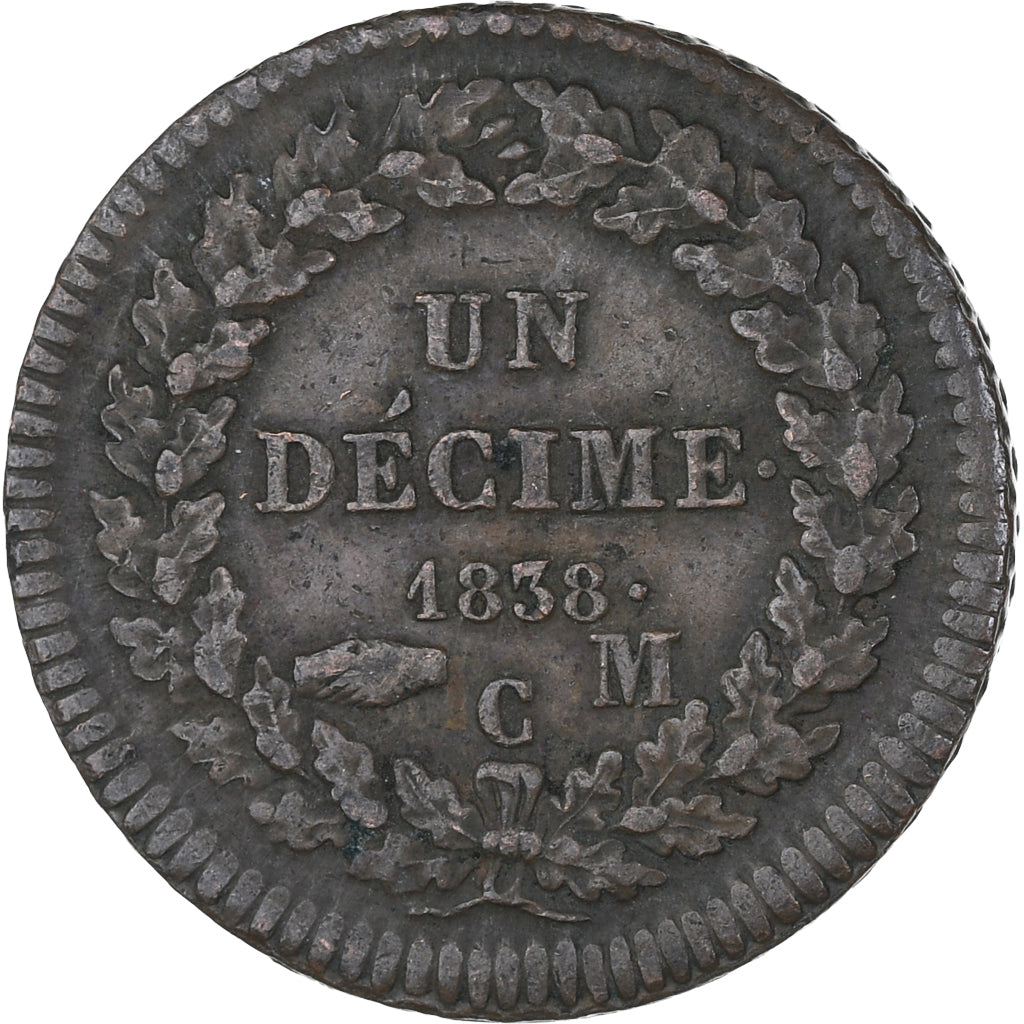 Monaco, Honore V, Decime, 1838, Monaco, BB, Rame, KM:97.1, Gadoury:MC105