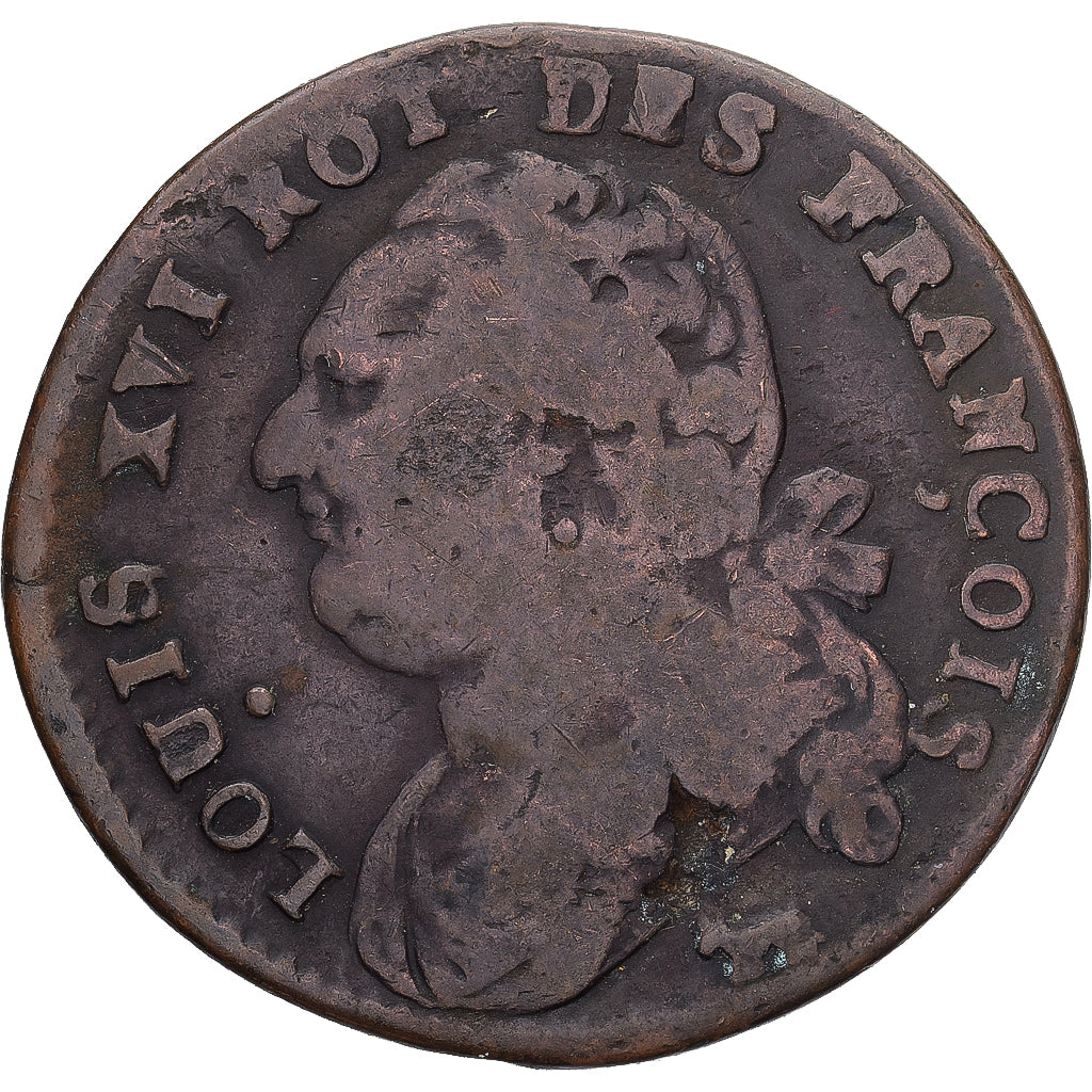 Francia, Béarn, Louis XVI, 12 deniers françois, 1792⸱4, Pau, BC+, Cobre
