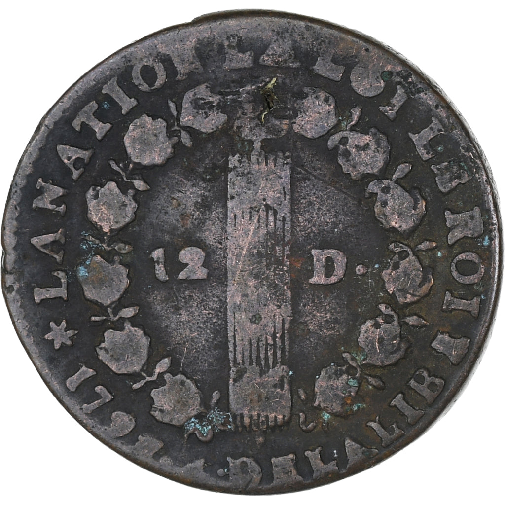 Frankreich, Béarn, Louis XVI, 12 deniers françois, 1792⸱4, Pau, S+, Kupfer