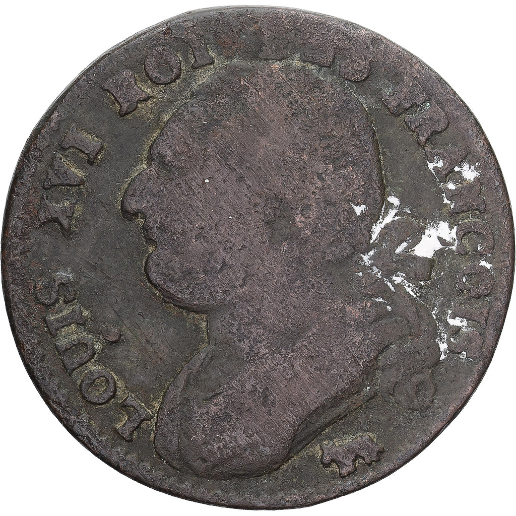 Francia, Béarn, Louis XVI, 12 deniers françois, 1792⸱4, Pau, BC+, Cobre