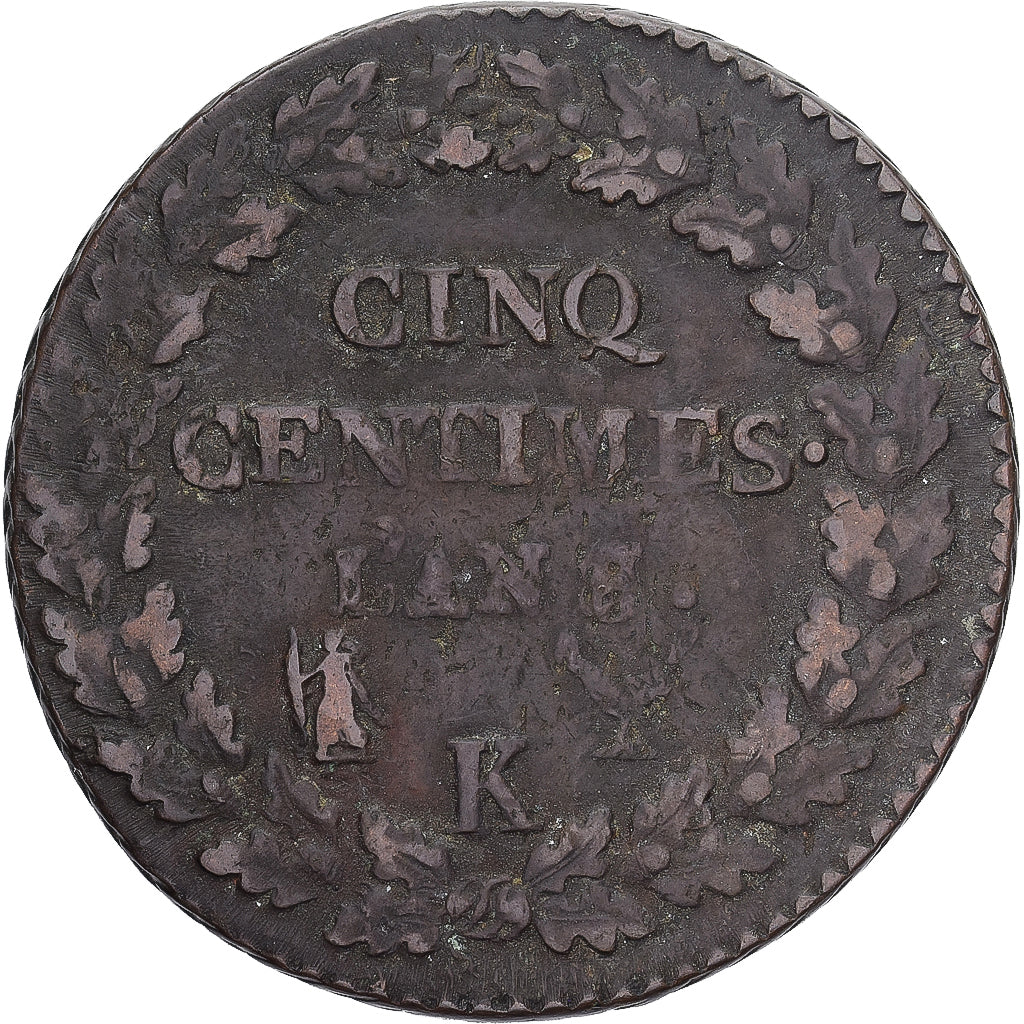 France, Dupré, 5 Centimes, AN 8/5, Bordeaux, TTB, Cuivre, Gadoury:126a, KM:640