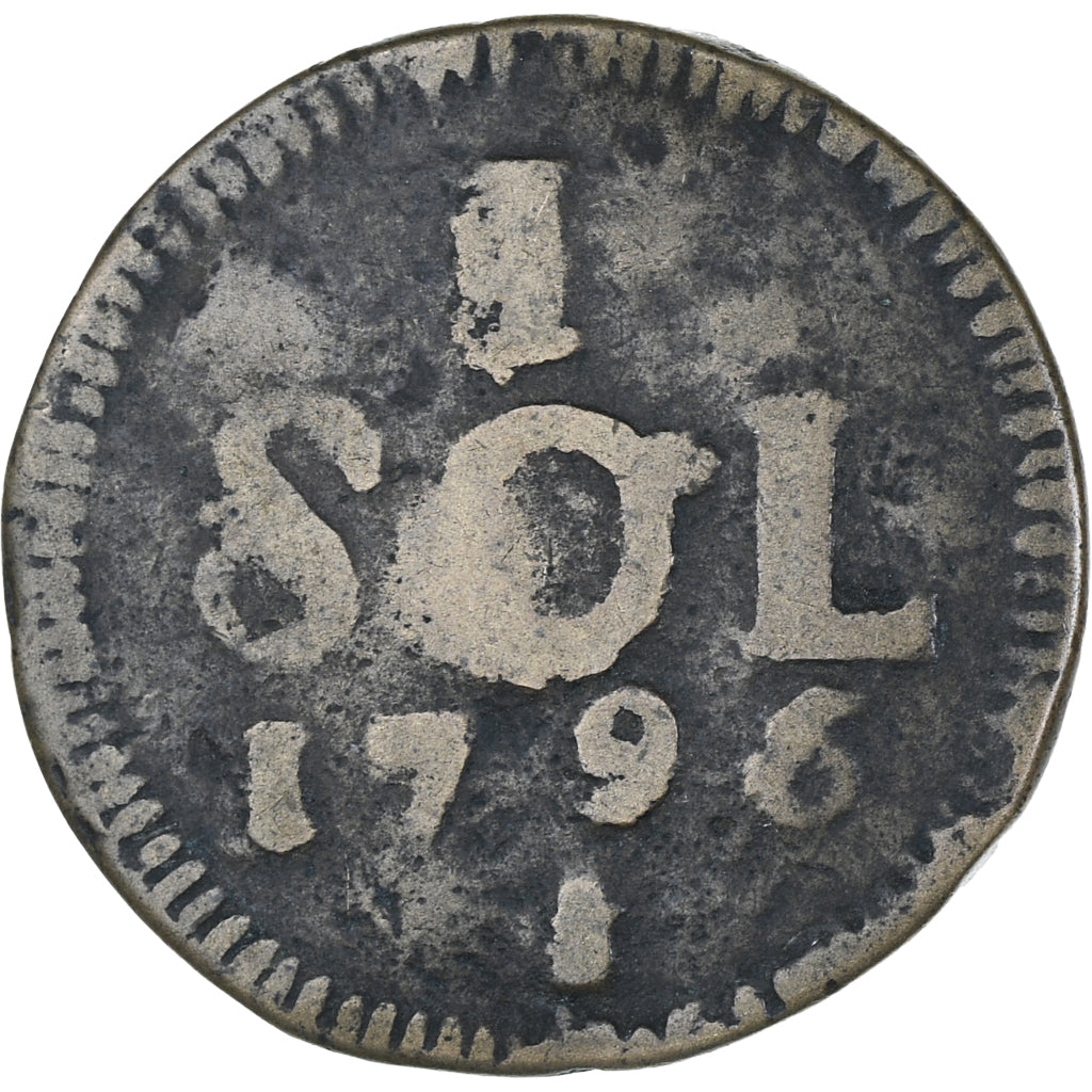 Luxembourg, François II, Sol obsidional, 1796, Luxembourg, VF(20-25), Bronze