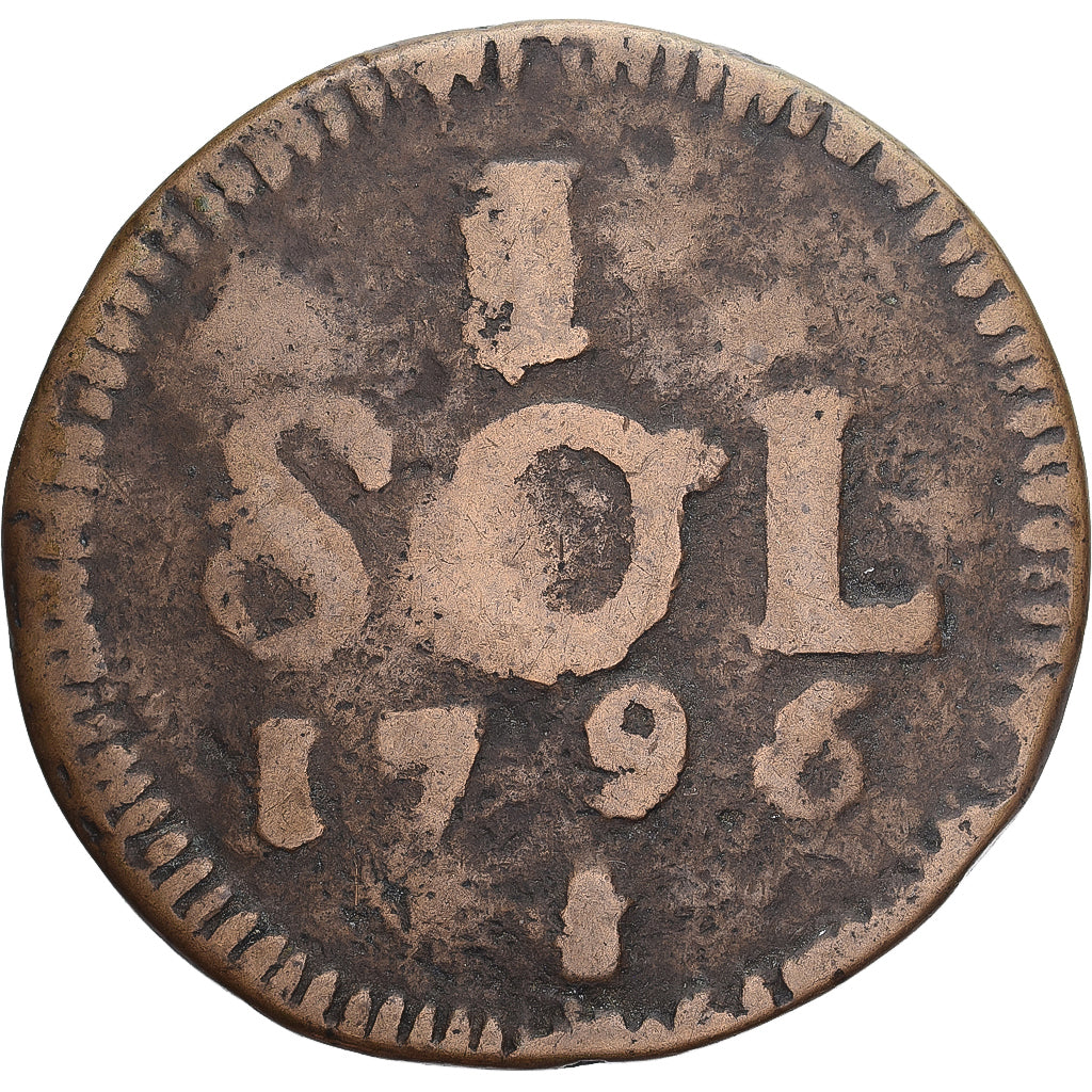 Luxembourg, François II, Sol obsidional, 1796, Luxembourg, VF(20-25), Bronze