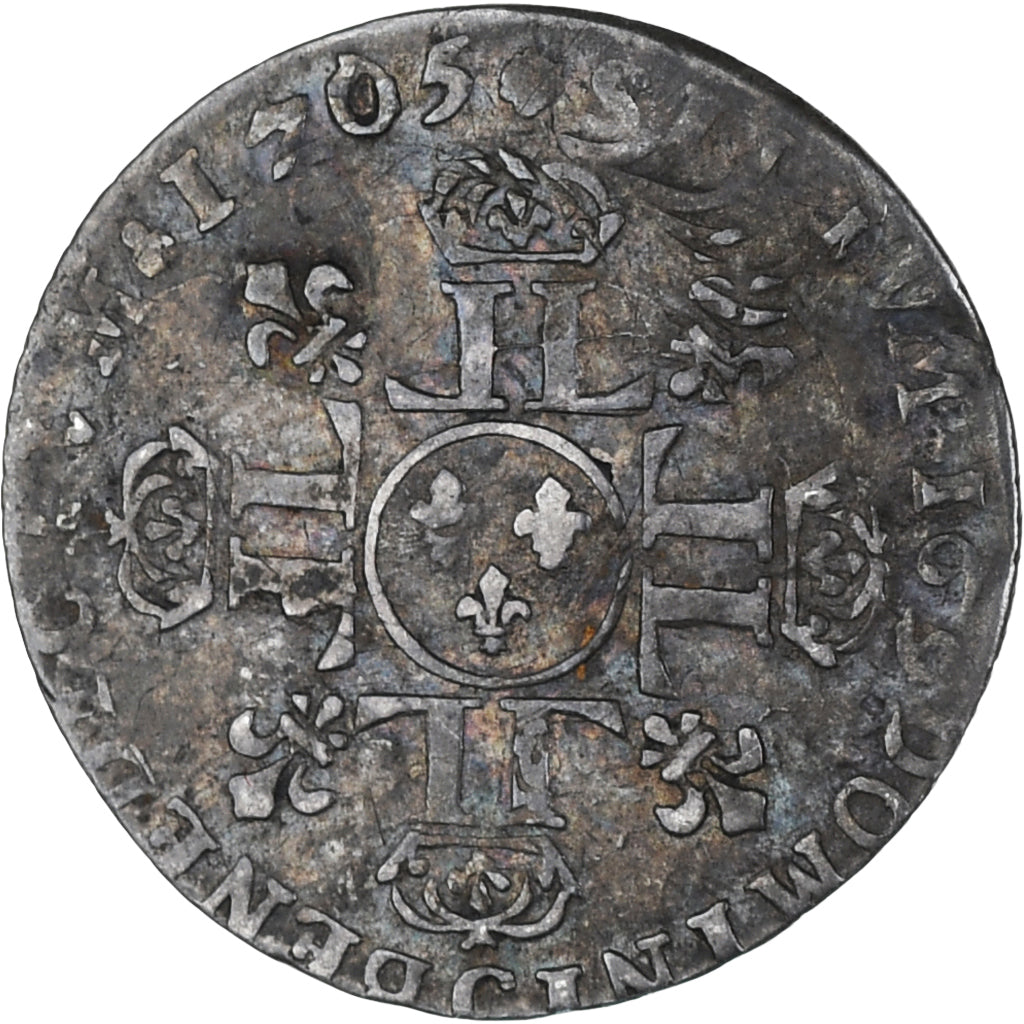France, Louis XIV, 1/12 Ecu aux 8 L, 1705, Caen, réformé, VF(30-35), Silver