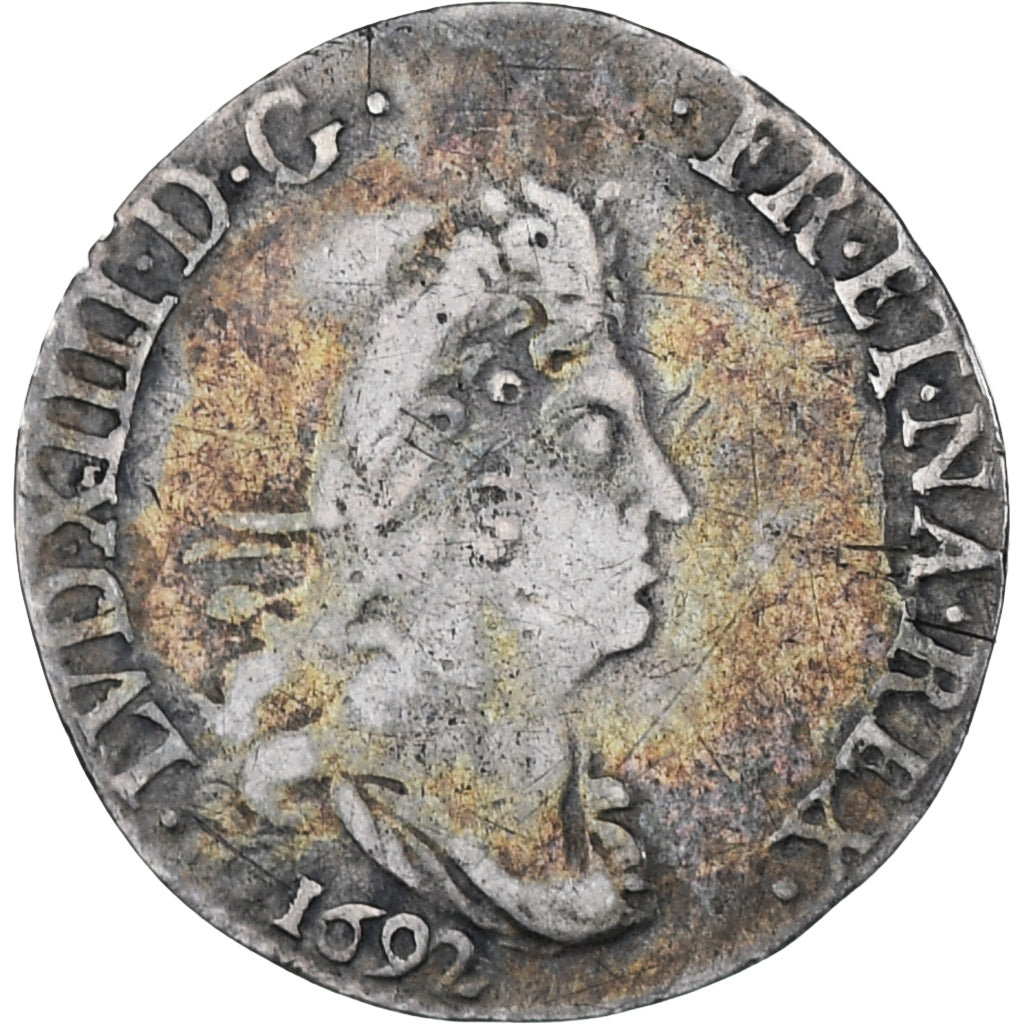 Francia, Louis XIV, 4 Sols aux 2 L, 1692, Riom, MB+, Argento, KM:281