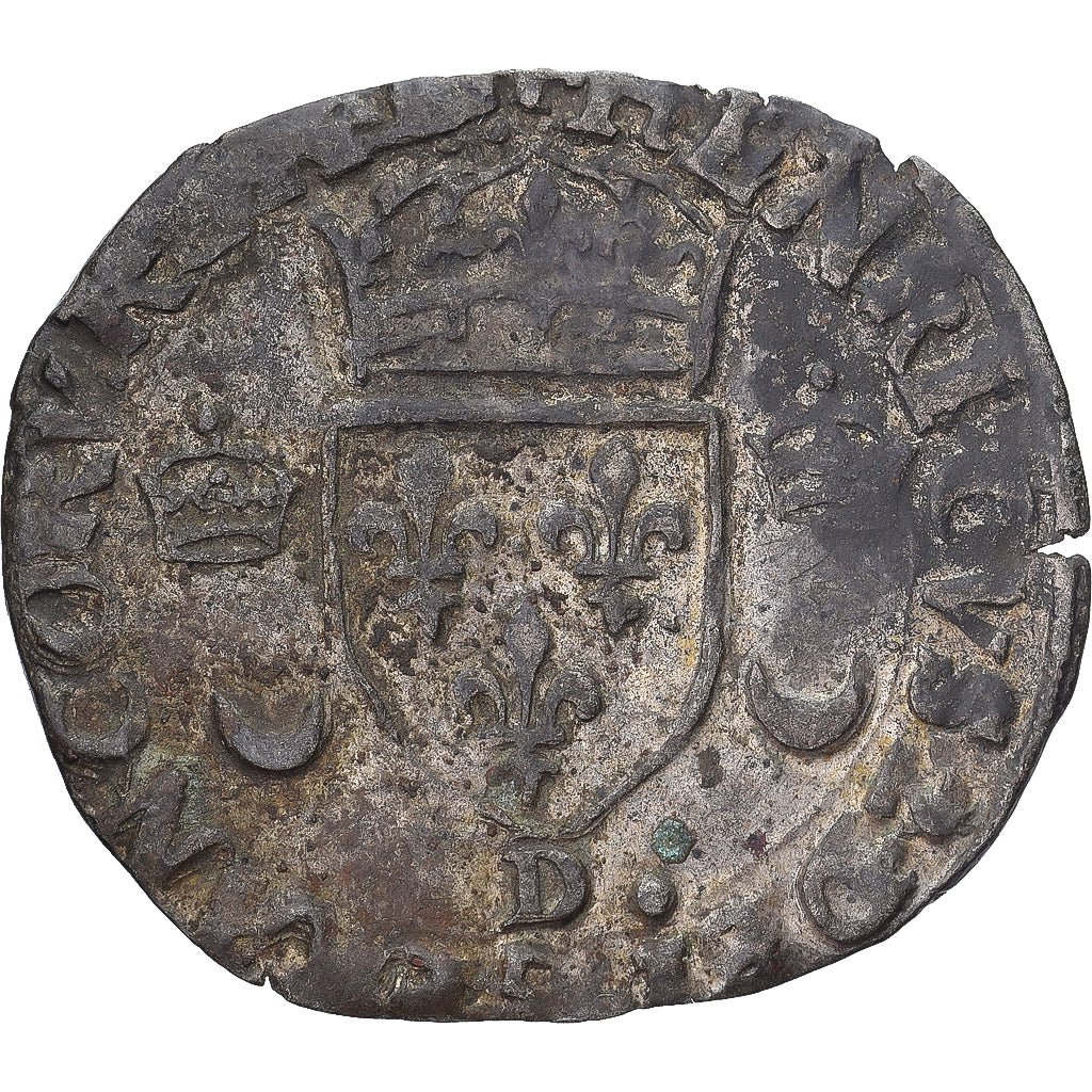 France, Henri II, Douzain aux croissants, Lyon, TB+, Billon, Gadoury:357