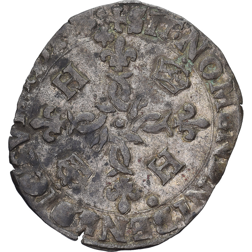 France, Henri II, Douzain aux croissants, Lyon, TB+, Billon, Gadoury:357