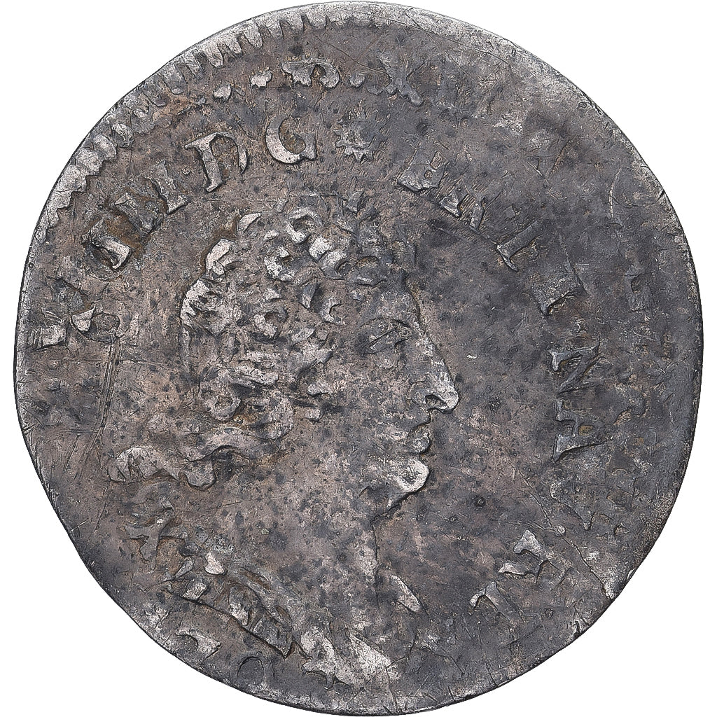 Francia, Louis XIV, 5 Sols aux insignes, 1702, Troyes, réformé, MB, Argento