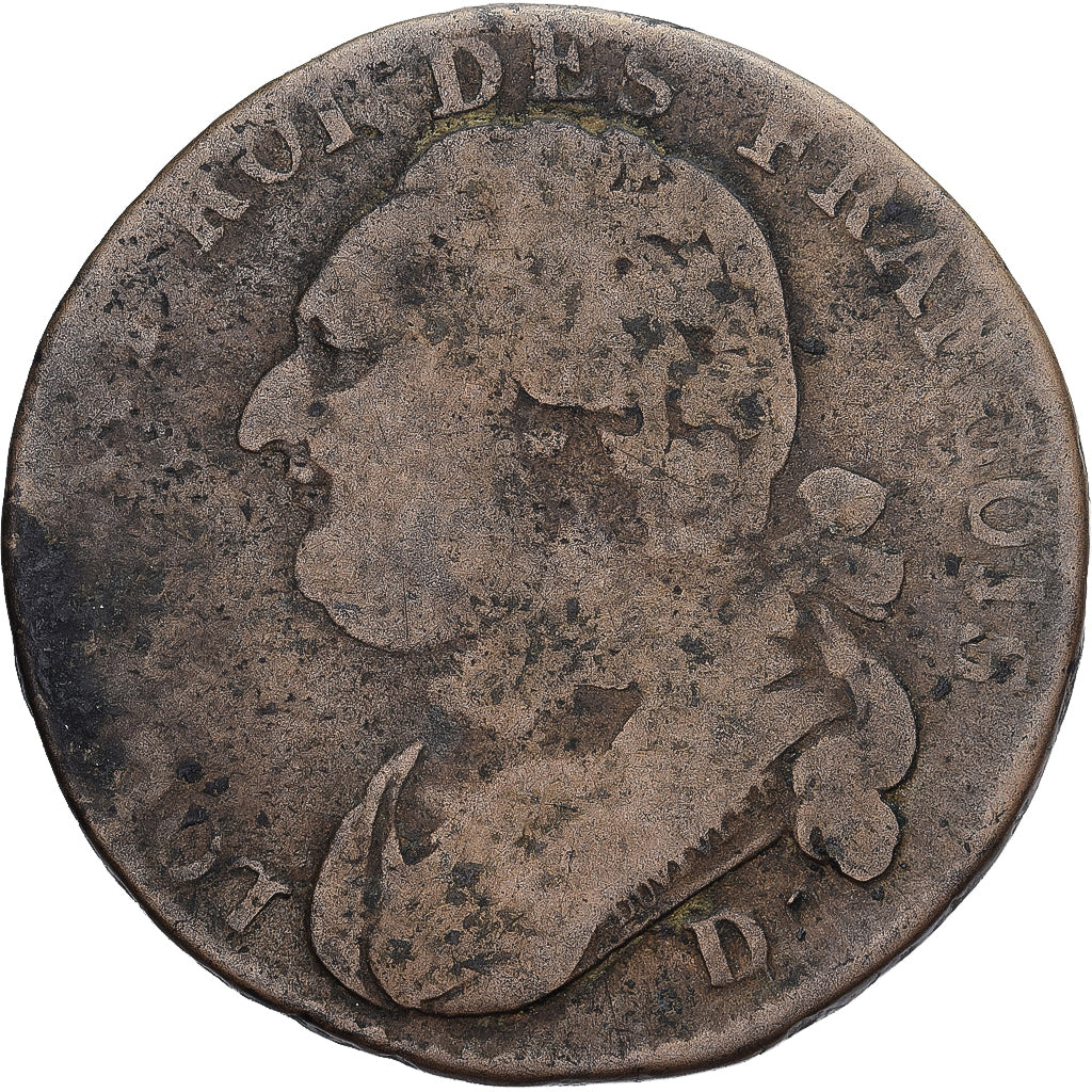 Frankrijk, Louis XVI, 12 deniers françois, Lyon, FR, Koper, KM:600, Gadoury:15