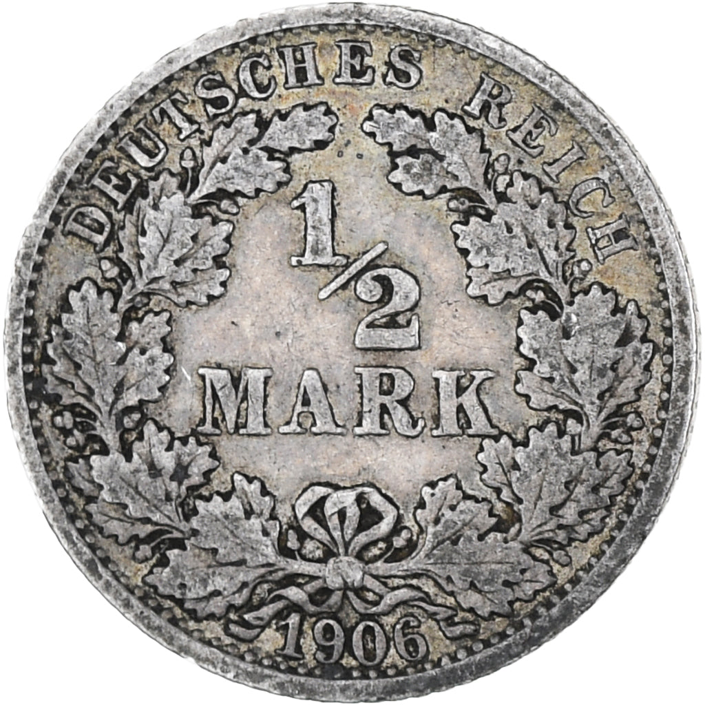 Germany, Wilhelm II, 1/2 Mark, 1906, Stuttgart, VF(30-35), Silver