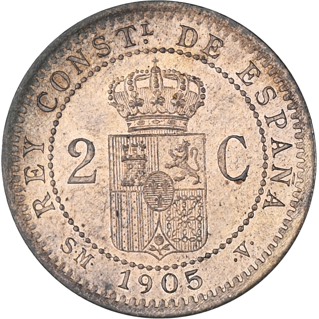 Spain, Alfonso XIII, 2 Centimos, 1905, Madrid, MS(60-62), Copper, KM:722