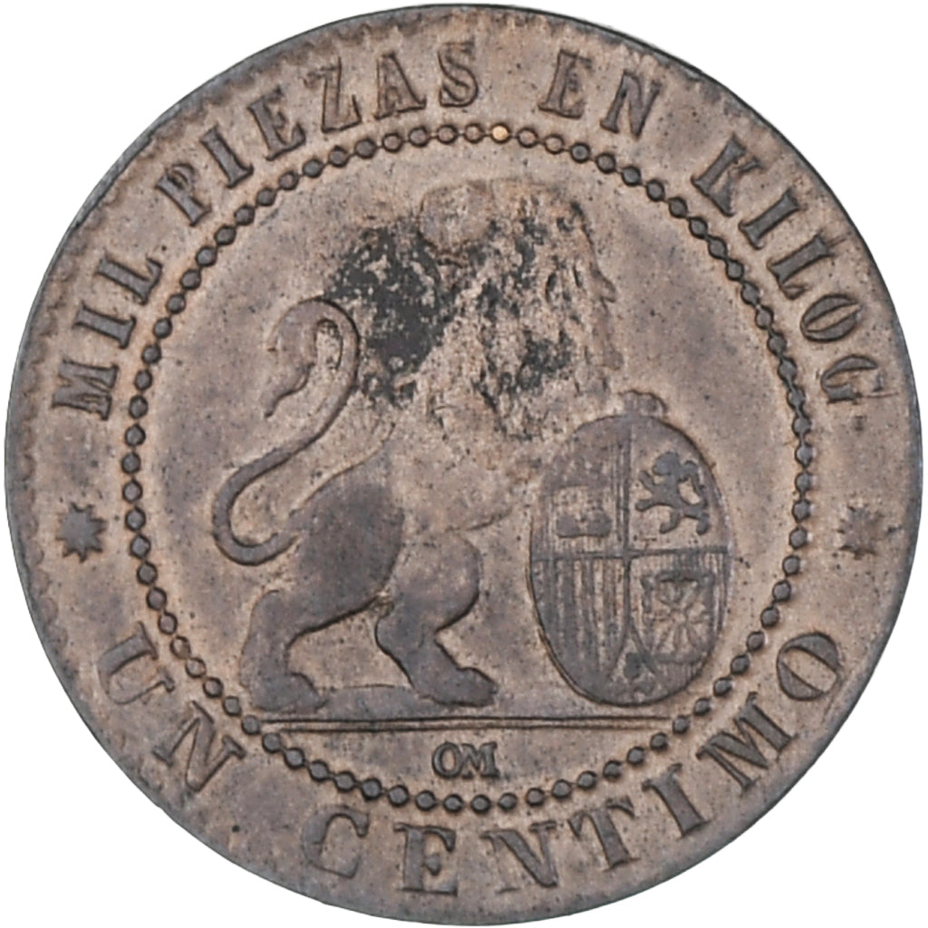 Spagna, Provisional Government, Centimo, 1870, BB+, Rame, KM:660