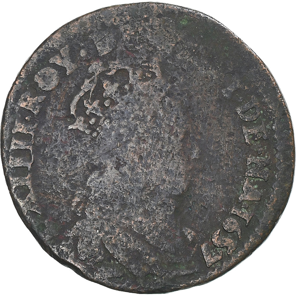 France, Louis XIV, Liard, 1657, Rouen, VF(20-25), Copper, KM:192, Gadoury:80
