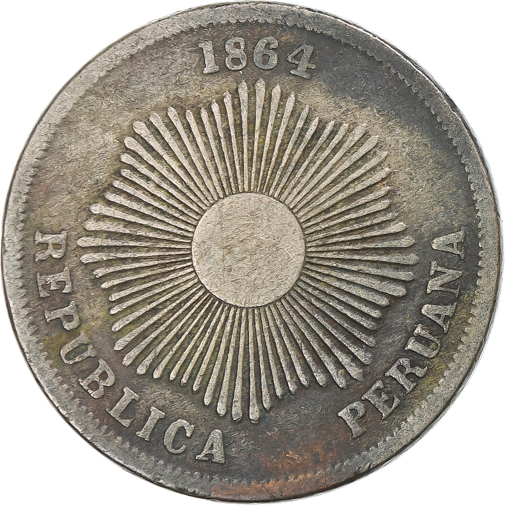 Peru, 2 Centavos, 1864, EF(40-45), Copper-nickel, KM:188