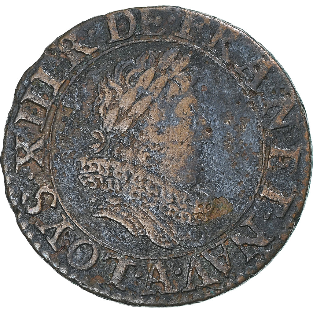 Francia, Louis XIII, Double Tournois, 1630, Paris, BC+, Cobre, CGKL:394
