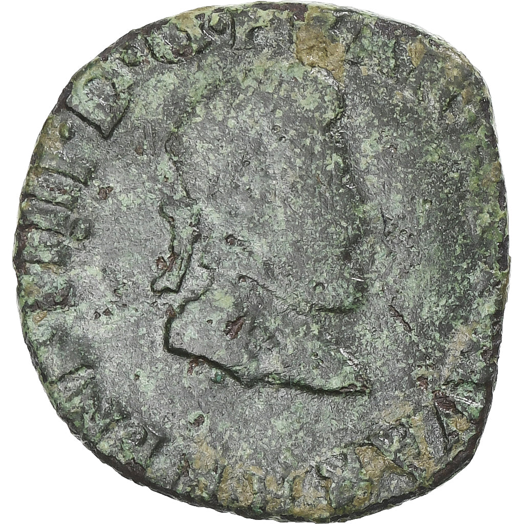França, Henri IV, Double Tournois, 1593, La Rochelle, VF(20-25), Cobre