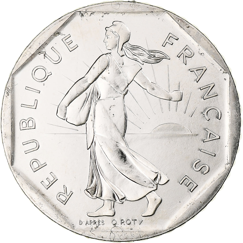 Francja, 2 Francs, Semeuse, 1991, Monnaie de Paris, BU, Nikiel, MS(63)