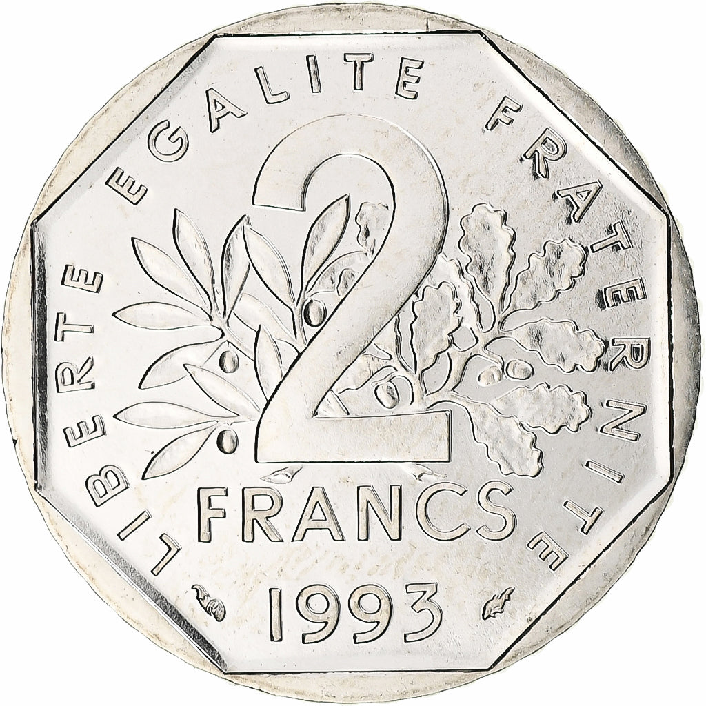 Francia, Semeuse, 2 Francs, 1993, Monnaie de Paris, BU, FDC, Níquel