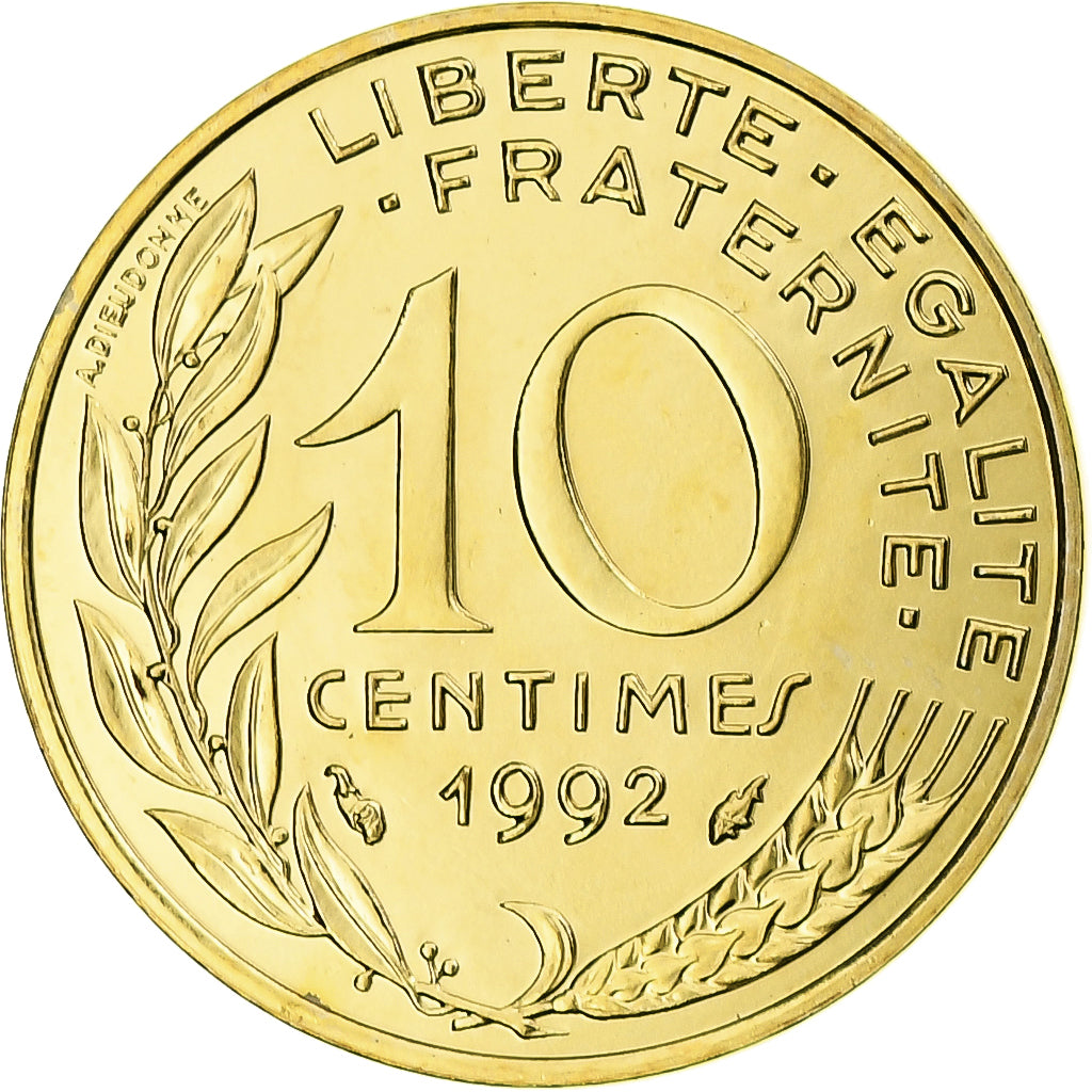 Francja, Marianne, 10 Centimes, 1992, Monnaie de Paris, BU, MS(65-70)