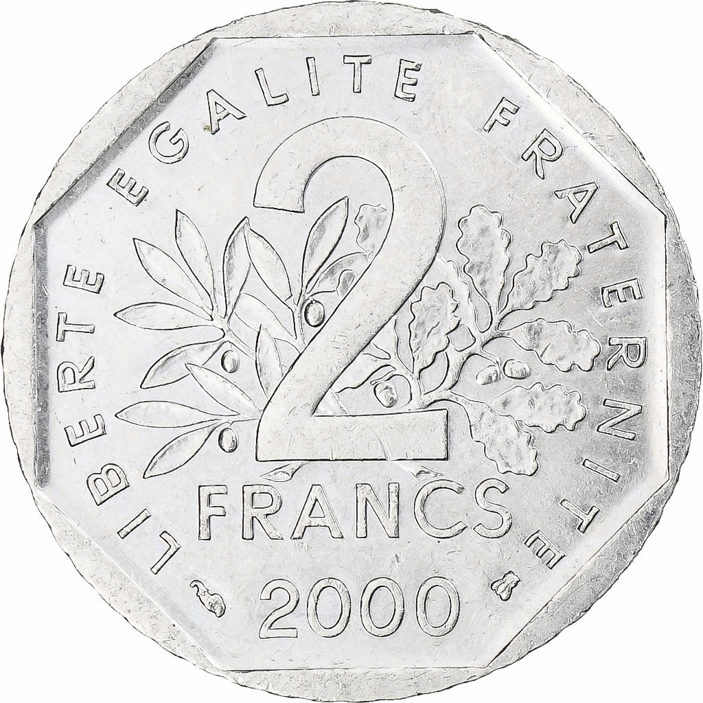 Francia, Semeuse, 2 Francs, 2000, Monnaie de Paris, MBC+, Níquel, KM:942.1