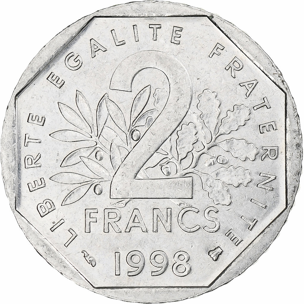 Francia, Semeuse, 2 Francs, 1998, Monnaie de Paris, MBC+, Níquel, KM:942.1