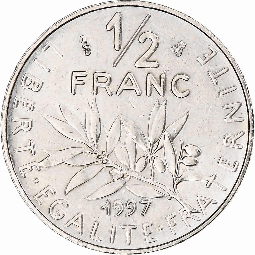 Francja, Semeuse, 1/2 Franc, 1997, Monnaie de Paris, AU(55-58), Nikiel