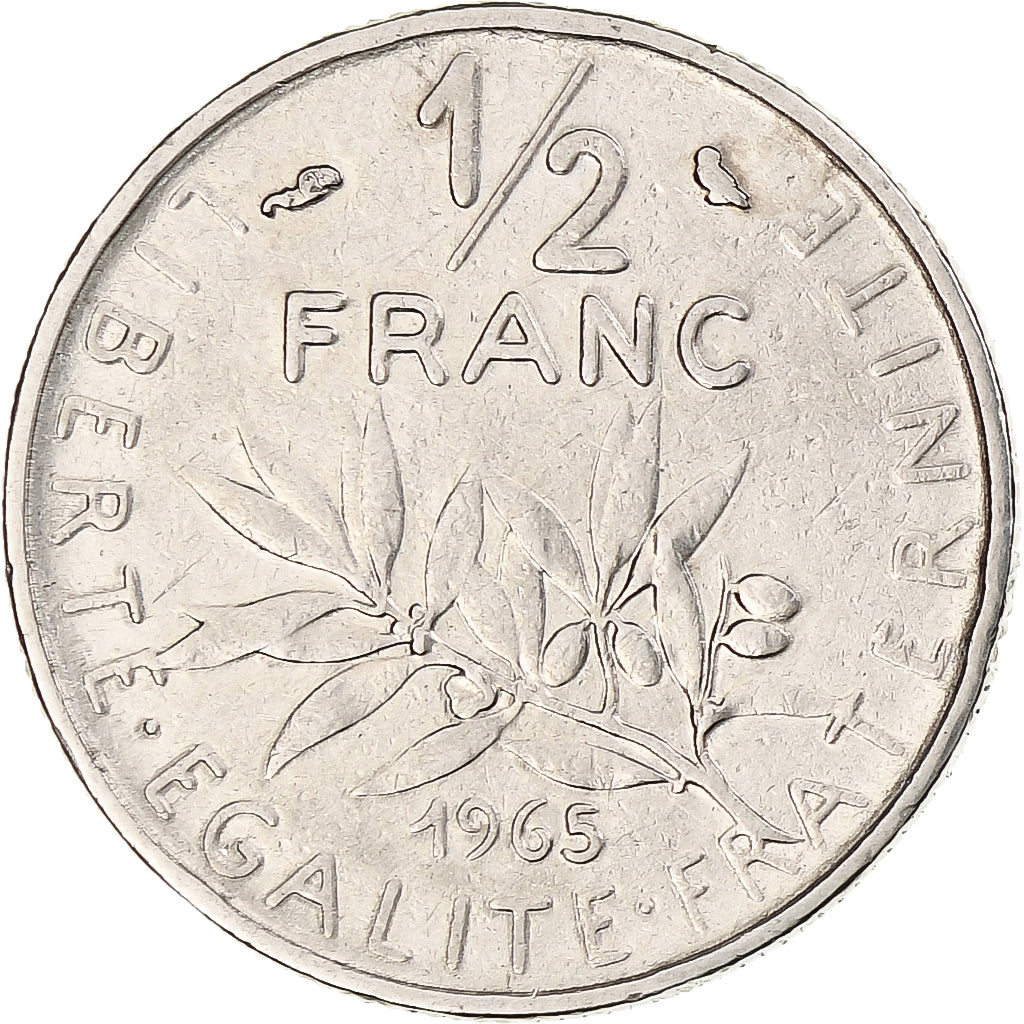 Francja, Semeuse, 1/2 Franc, 1965, Monnaie de Paris, EF(40-45), Nikiel