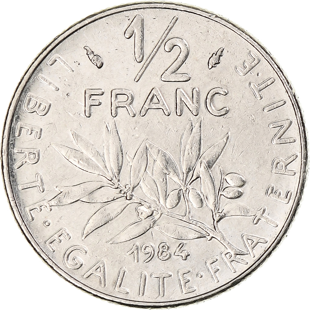 Francja, Semeuse, 1/2 Franc, 1984, Monnaie de Paris, AU(50-53), Nikiel