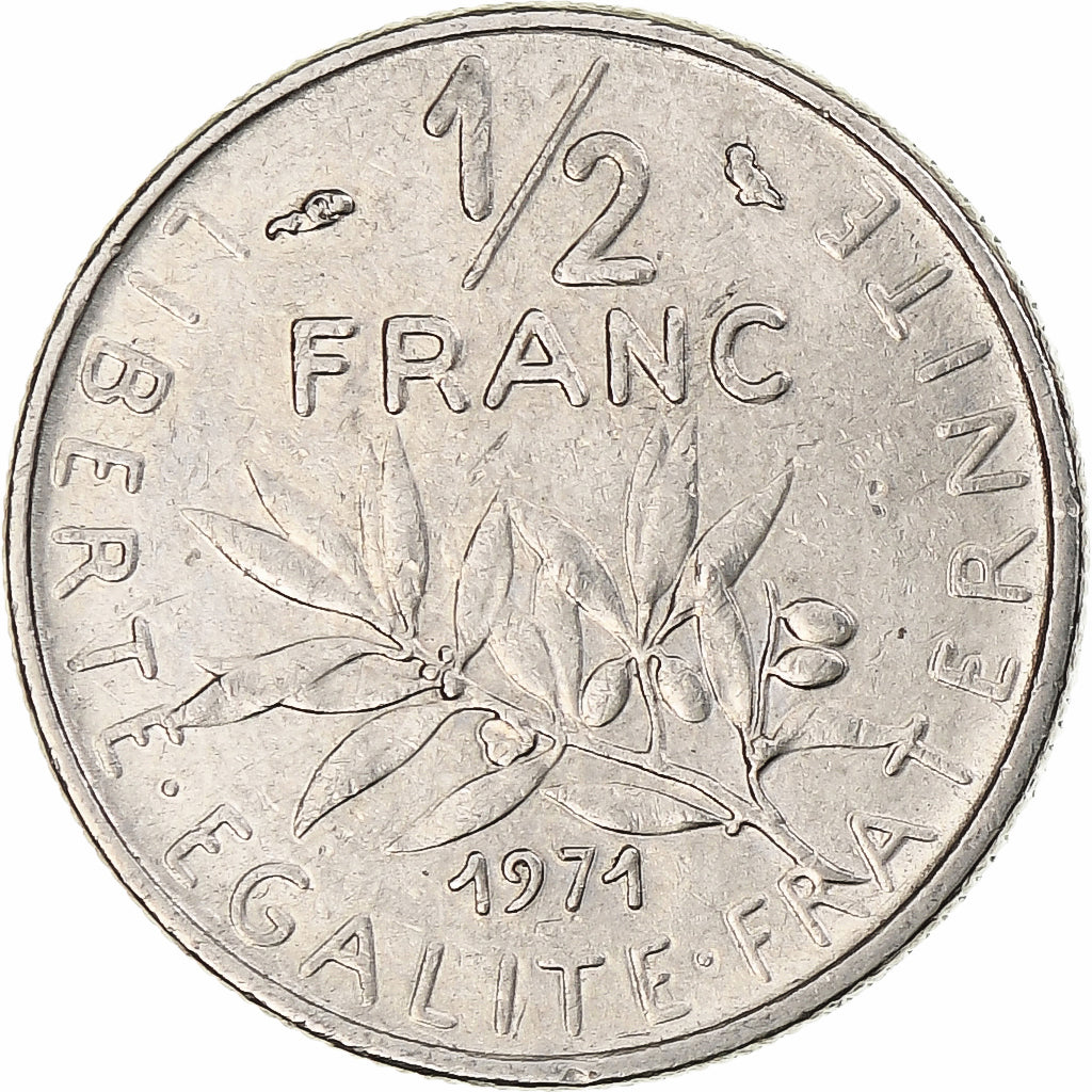 Francja, Semeuse, 1/2 Franc, 1971, Monnaie de Paris, AU(50-53), Nikiel