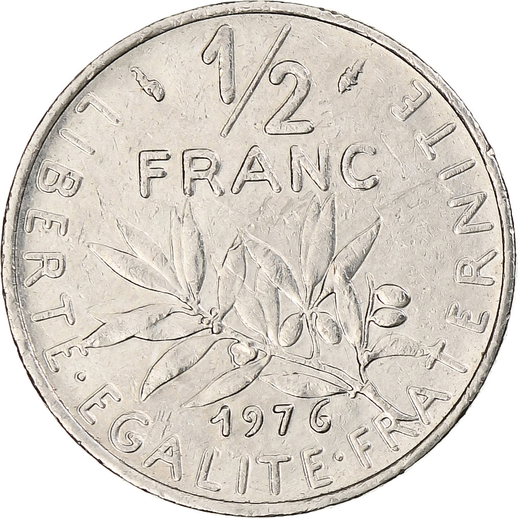 Francja, Semeuse, 1/2 Franc, 1976, Monnaie de Paris, AU(50-53), Nikiel