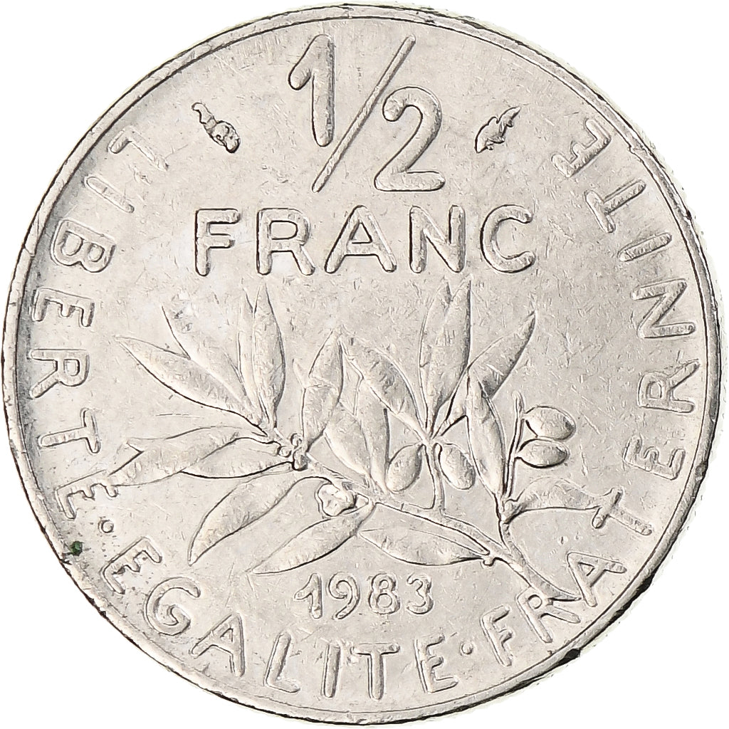 Francja, Semeuse, 1/2 Franc, 1983, Monnaie de Paris, AU(50-53), Nikiel