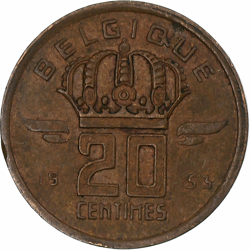 Belgio, Mineur, 20 Centimes, 1953, Brussels, BB+, Bronzo, KM:146